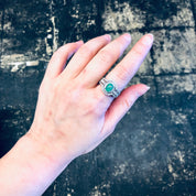 Vintage Silver Ring, Green Stone, Opalescent Stone, Faux Diamond Ring, Statement Jewelry, Vintage Jewelry, Green and Silver, Sparkly Ring