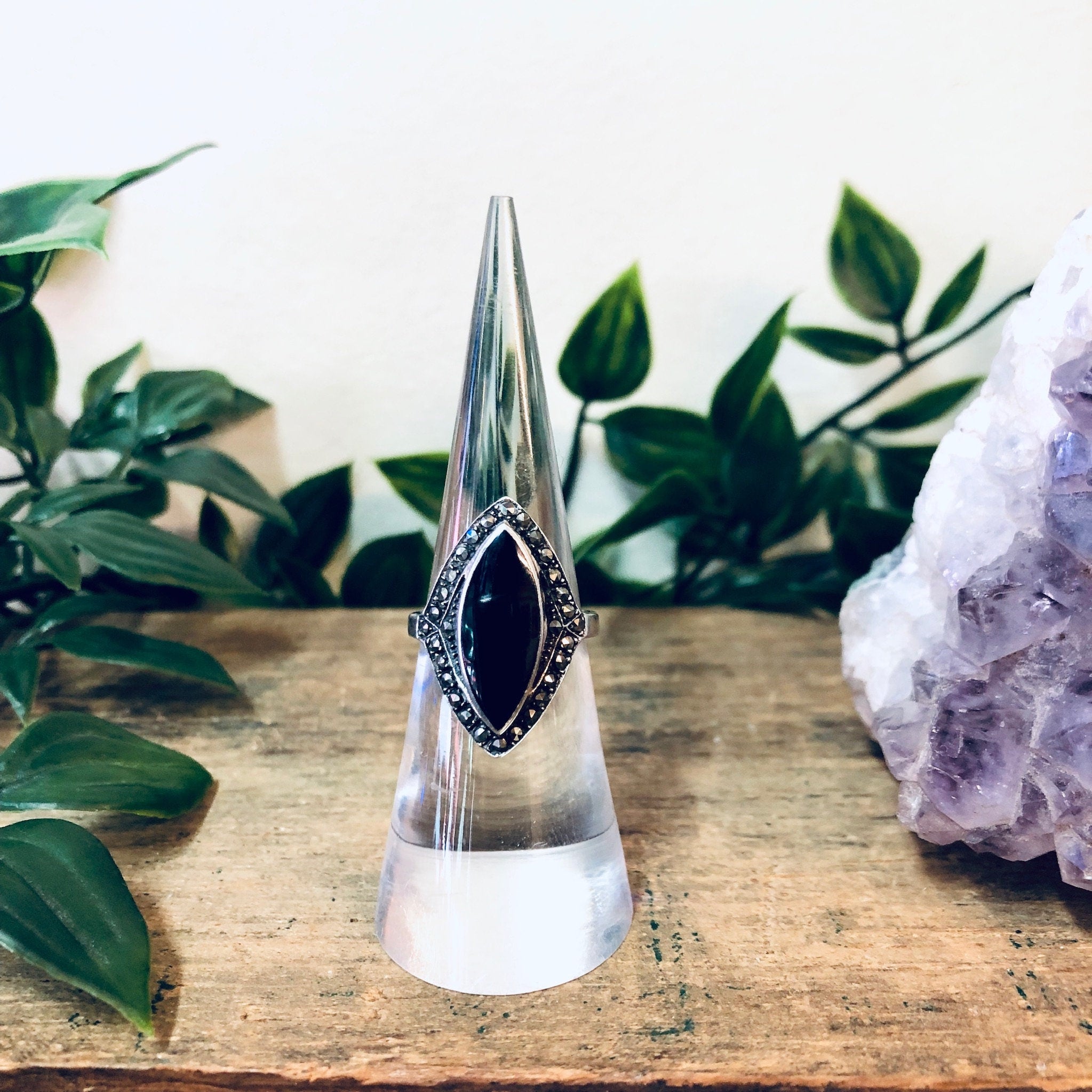 Vintage Silver Ring, Onyx Ring, Marcasite Jewelry, Silver and Black, Vintage Jewelry, Statement Jewelry, Engagement Ring, Ring for Wedding