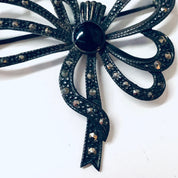 Vintage Silver Brooch, Bow Shaped Brooch, Vintage Pin, Vintage jewelry, Onyx Brooch, Marcasite Jewelry, Abstract Bow Design, Ribbon Pin, 925