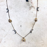 Vintage Silver Necklace, Moon Necklace, Star Necklace, Beaded Necklace, Sun Jewelry, Vintage Jewelry, Moon and Sun, Gold Accents, Thin Chain