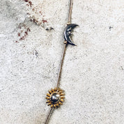 Vintage Silver Necklace, Moon Necklace, Star Necklace, Beaded Necklace, Sun Jewelry, Vintage Jewelry, Moon and Sun, Gold Accents, Thin Chain