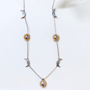 Vintage Silver Necklace, Moon Necklace, Star Necklace, Beaded Necklace, Sun Jewelry, Vintage Jewelry, Moon and Sun, Gold Accents, Thin Chain