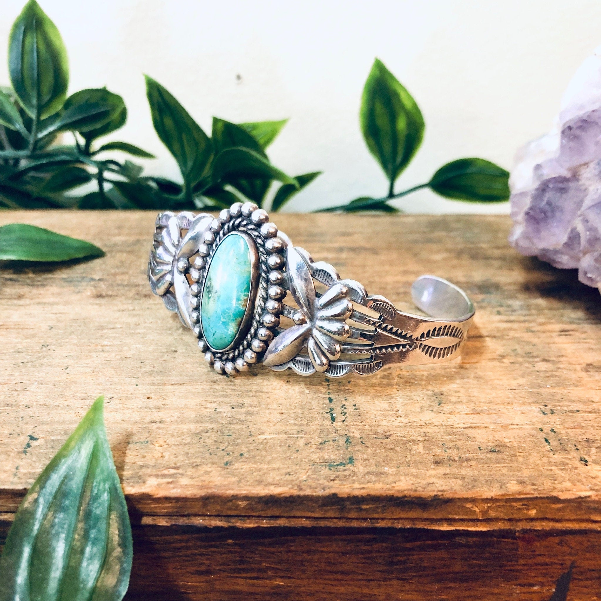 Vintage Turquoise Cuff, Vintage Silver Cuff, Silver Bracelet, Turquoise Stone, Stamped Silver, Vintage Jewelry, Valentines Day Gift, Blue