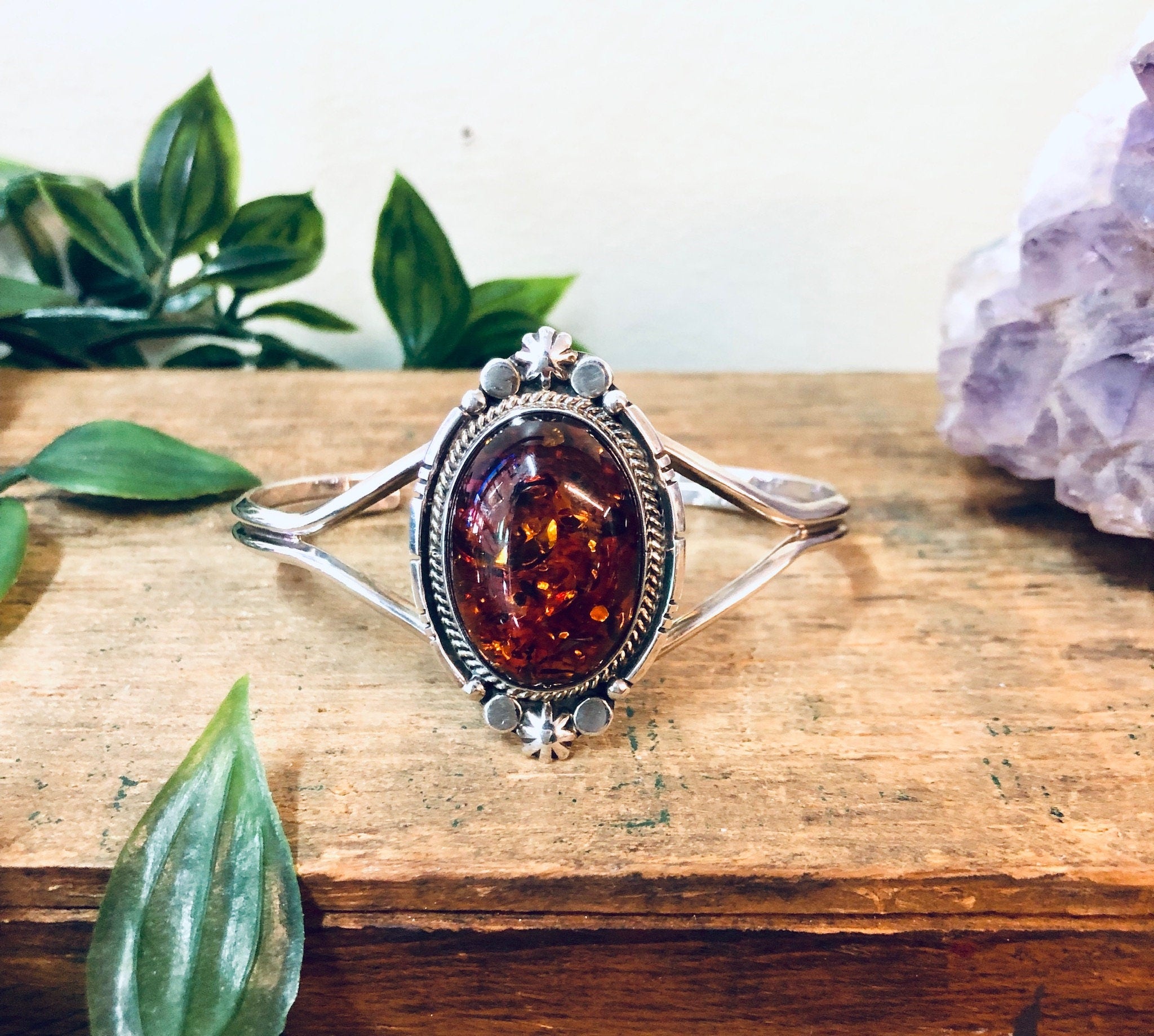 Vintage Amber Bracelet, Silver Bracelet, Vintage Cuff, Vintage Jewelry, Amber Gemstone, Orange Jewelry, Valentines Day Gift, Gift for Wife