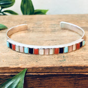 Vintage Silver Cuff, Vintage Bracelet, Silver Bracelet, Valentines Day Gift, Boho Style Jewelry, Turquoise, Onyx, Mother of Pearl, Coral,