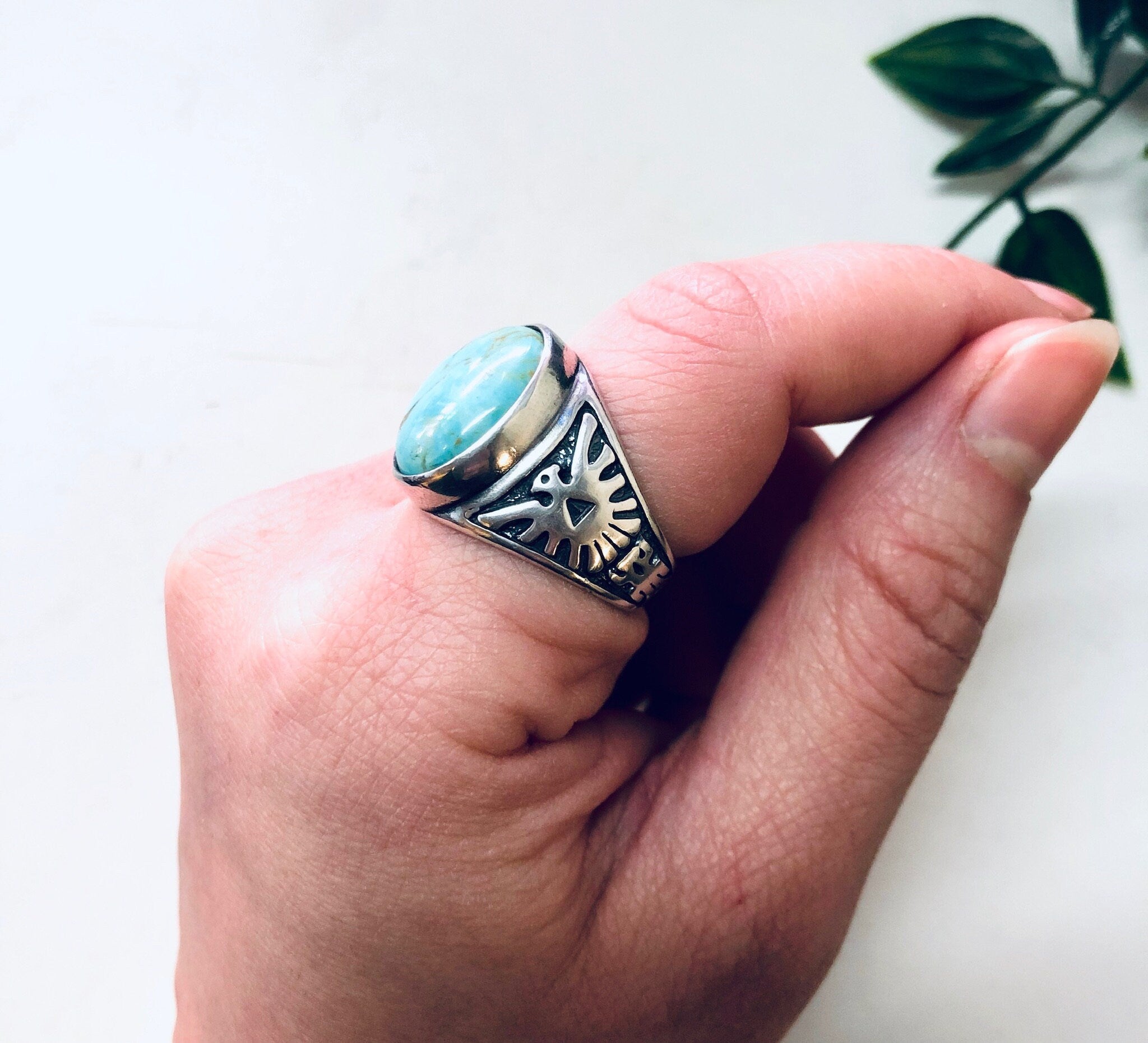 Vintage Turquoise Ring, Vintage Silver Ring, Vintage Jewelry, Turquoise Jewelry, Statement Ring, Bird Ring, Valentines Day Gift, Blue Ring