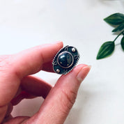 Vintage Hematite Ring, Vintage Silver Ring, Hematite Jewelry, Black and Silver, Valentines Day Gift, Vintage Jewelry, Boho Style, Bohemian