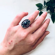 Vintage Hematite Ring, Vintage Silver Ring, Hematite Jewelry, Black and Silver, Valentines Day Gift, Vintage Jewelry, Boho Style, Bohemian