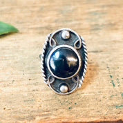 Vintage Hematite Ring, Vintage Silver Ring, Hematite Jewelry, Black and Silver, Valentines Day Gift, Vintage Jewelry, Boho Style, Bohemian