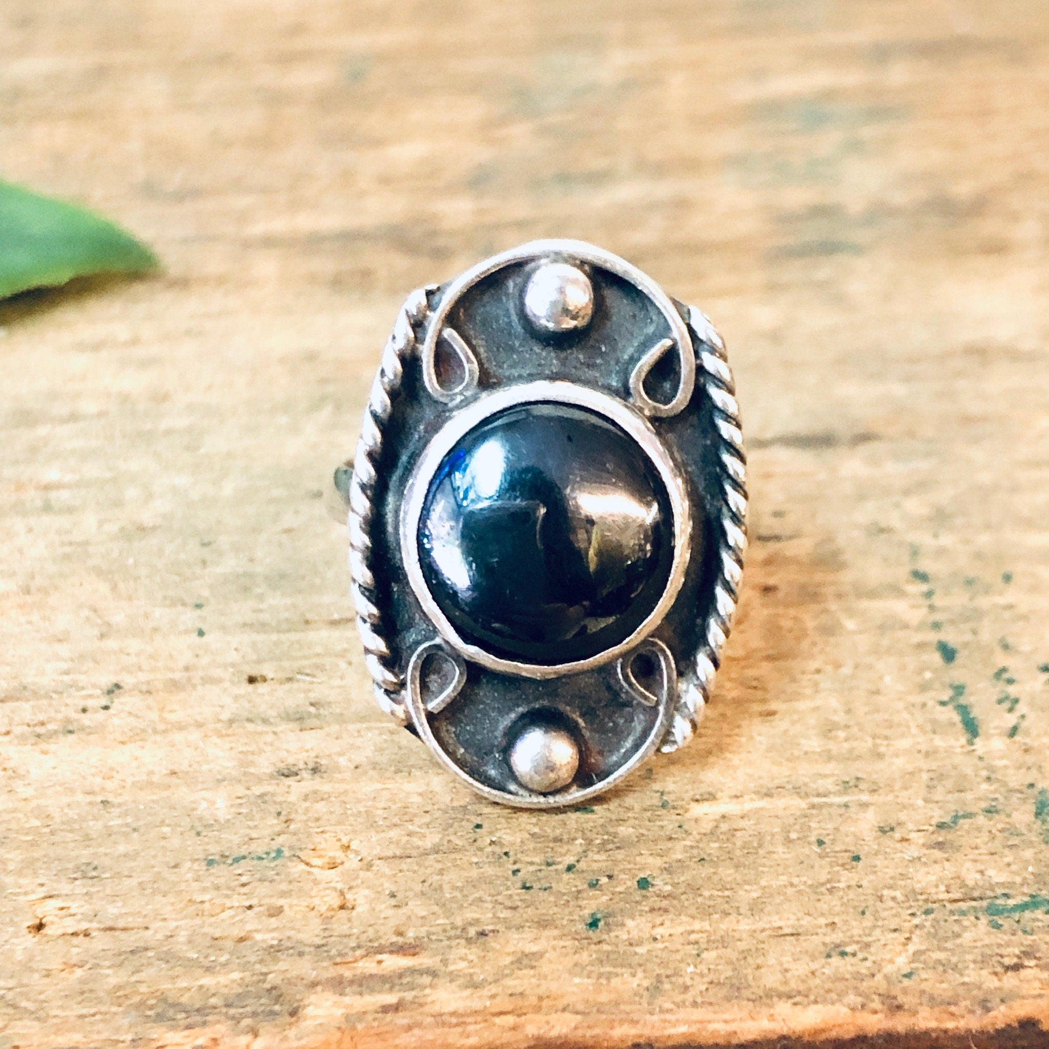 Vintage Hematite Ring, Vintage Silver Ring, Hematite Jewelry, Black and Silver, Valentines Day Gift, Vintage Jewelry, Boho Style, Bohemian