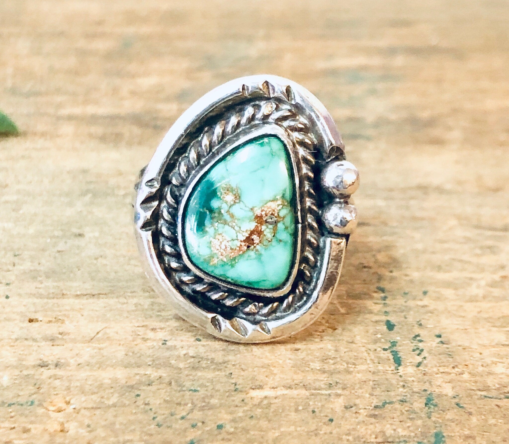 Vintage Turquoise Ring, Vintage Silver Ring, Vintage Jewelry, Green Turquoise, Southwestern Ring, Boho Jewelry, Bohemian Style, 925, Green