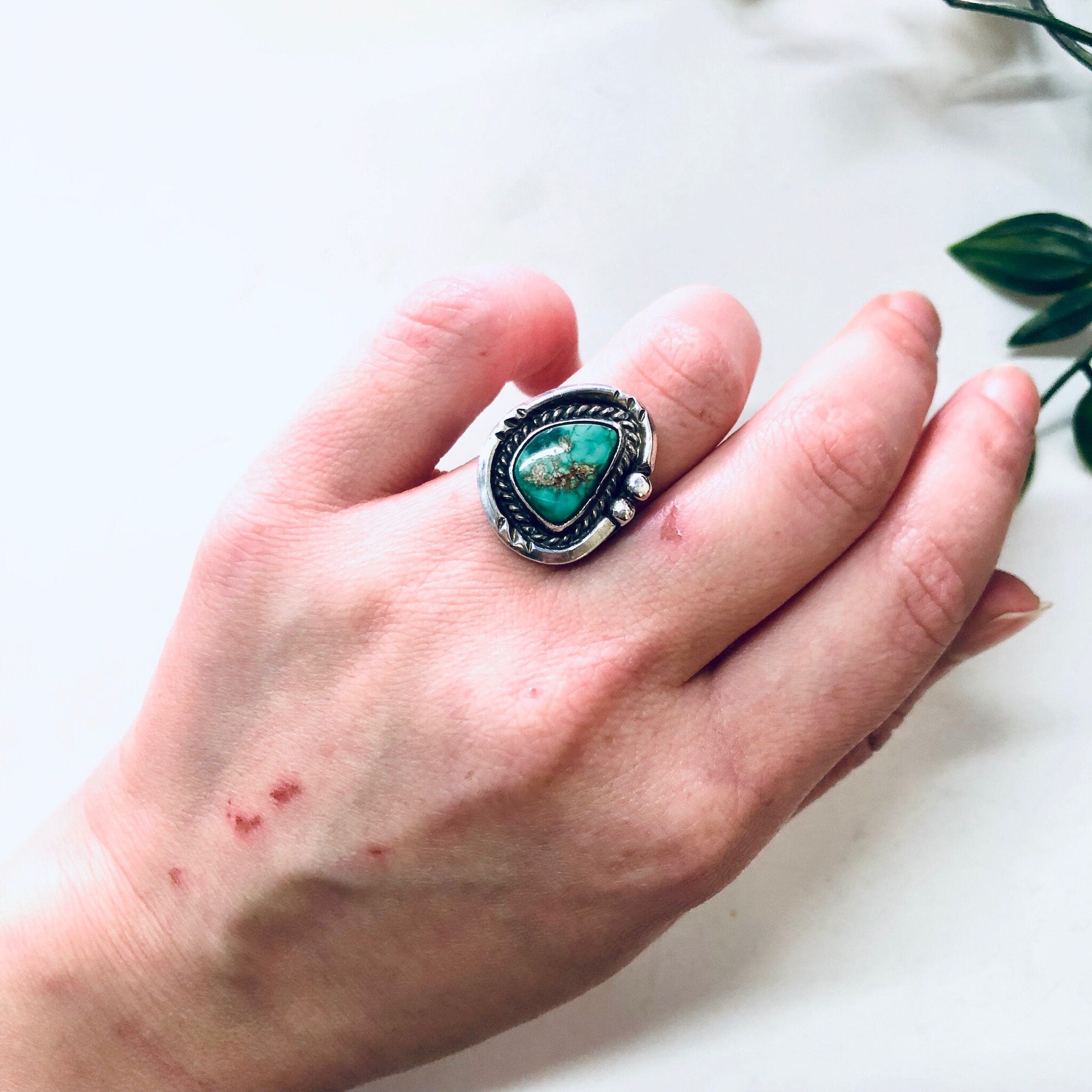 Vintage Turquoise Ring, Vintage Silver Ring, Vintage Jewelry, Green Turquoise, Southwestern Ring, Boho Jewelry, Bohemian Style, 925, Green