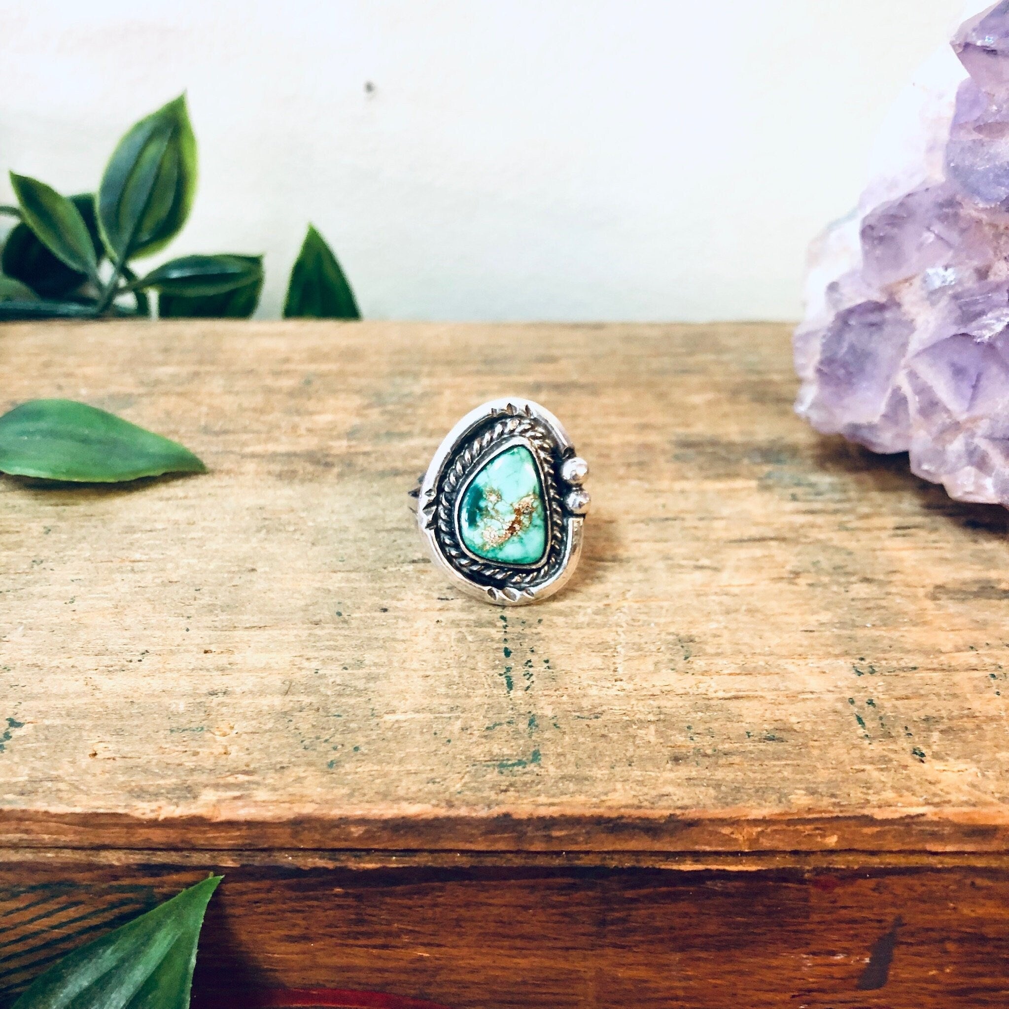 Vintage Turquoise Ring, Vintage Silver Ring, Vintage Jewelry, Green Turquoise, Southwestern Ring, Boho Jewelry, Bohemian Style, 925, Green
