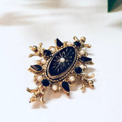 Vintage Brooch, Gold Toned Brooch, Black and Gold, Vintage Jewelry, Vintage Pin, Unique Jewelry, Statement Jewelry, Faux Pearl Pin, Black