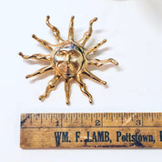 Vintage Brooch, Sun Brooch, Smiling Sun Pin, Gold Toned Brooch, Vintage Jewelry, Sun Jewelry, Gold Sun, Large Pin, Unique Jewelry, Sun Face