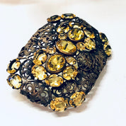Vintage Brooch, Yellow Gemstone, Vintage Pin, Vintage Jewelry, Filagree Brooch, Statement Jewelry, Unique Jewelry, Rectangle Brooch, Gold