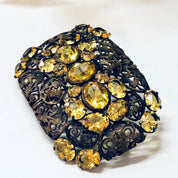 Vintage Brooch, Yellow Gemstone, Vintage Pin, Vintage Jewelry, Filagree Brooch, Statement Jewelry, Unique Jewelry, Rectangle Brooch, Gold