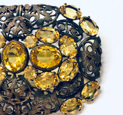 Vintage Brooch, Yellow Gemstone, Vintage Pin, Vintage Jewelry, Filagree Brooch, Statement Jewelry, Unique Jewelry, Rectangle Brooch, Gold