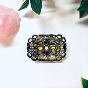 Vintage Brooch, Yellow Gemstone, Vintage Pin, Vintage Jewelry, Filagree Brooch, Statement Jewelry, Unique Jewelry, Rectangle Brooch, Gold