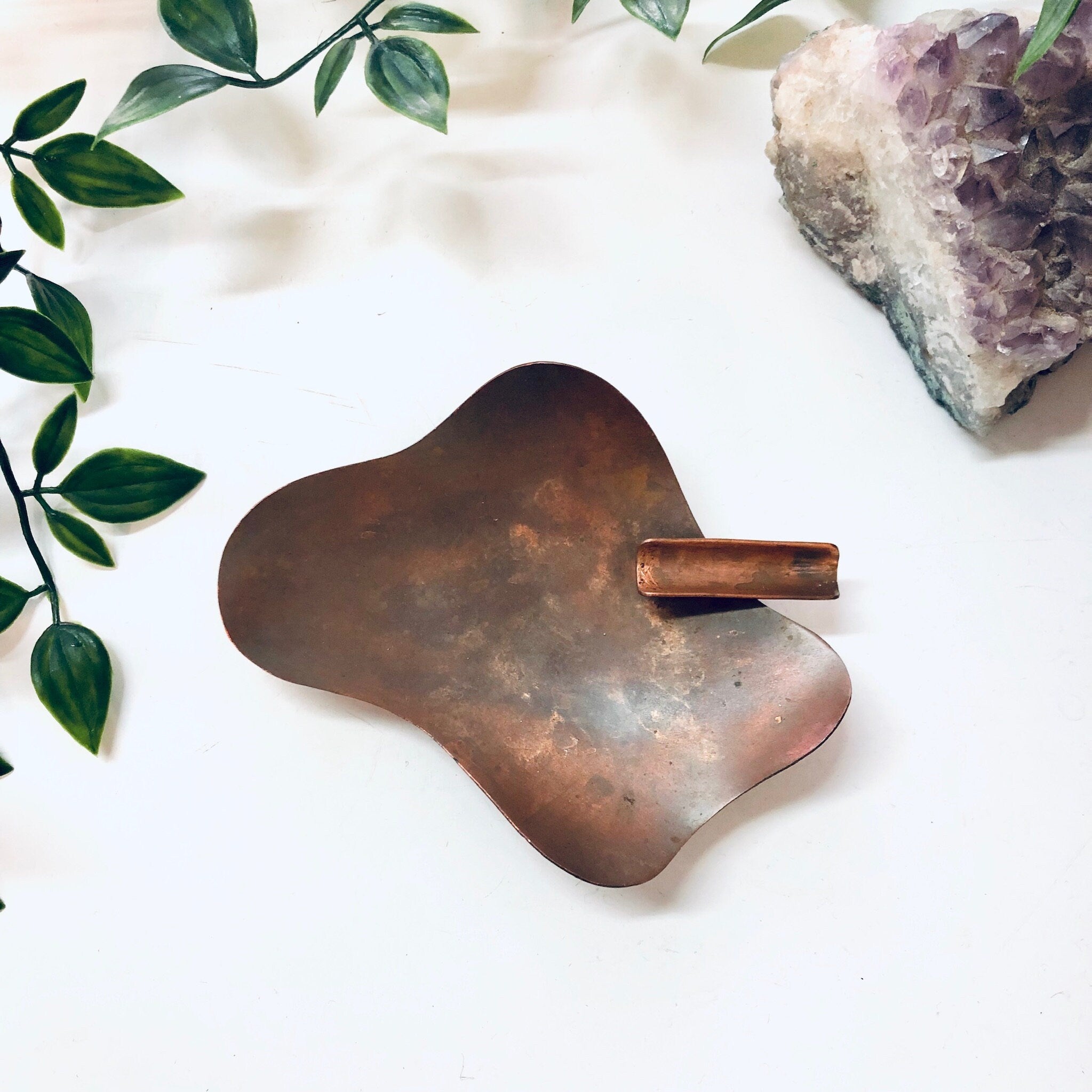 Abstract Copper Ashtray, Vintage Ashtray, Copper Dish, Ring Dish, Catch All Dish, Vintage Home Decor, Mod Decor, Unique Ashtray, Red, Brown