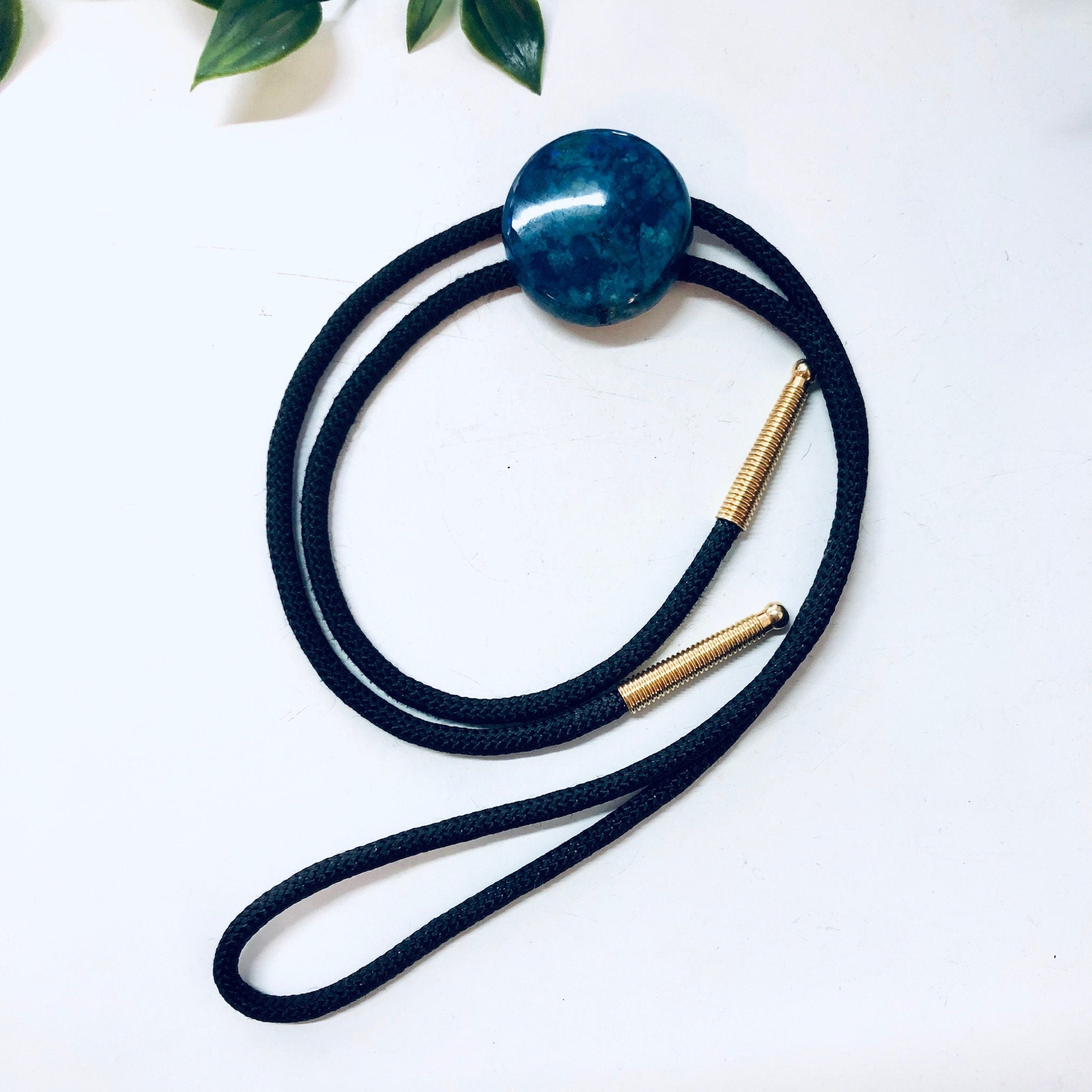 Vintage Bolo Tie, Vintage Jewelry, Bolo Tie, Rope Tie, Blue Stone, Adjustable Tie, Gold Accents, Unique Jewelry, Valentines Day Gift, Blue