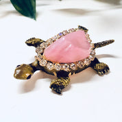Vintage Turtle Pin, Vintage Brooch, Gold Toned Pin, Pink Gemstone Shell, Rhinestone Jewelry, Vintage Jewelry, Animal Jewelry, Turtle Pin,