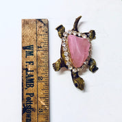 Vintage Turtle Pin, Vintage Brooch, Gold Toned Pin, Pink Gemstone Shell, Rhinestone Jewelry, Vintage Jewelry, Animal Jewelry, Turtle Pin,