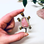 Vintage Turtle Pin, Vintage Brooch, Gold Toned Pin, Pink Gemstone Shell, Rhinestone Jewelry, Vintage Jewelry, Animal Jewelry, Turtle Pin,