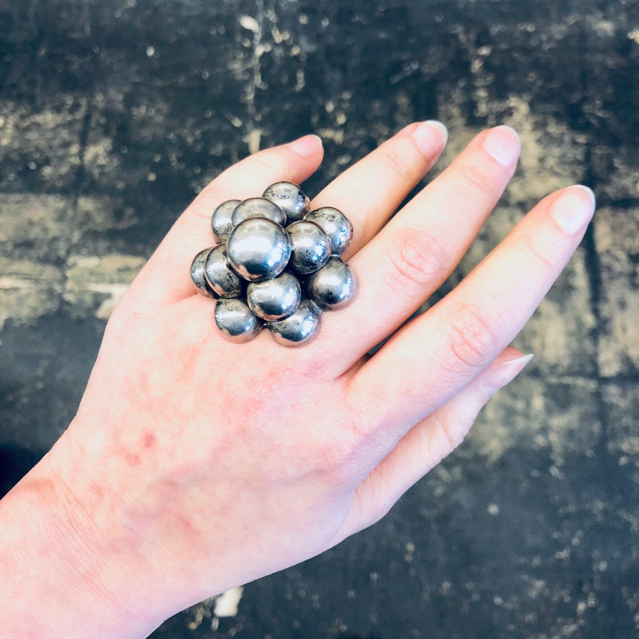 Vintage Silver Ring, Statement Ring, Large Ring, Adjustable Ring, Vintage Jewelry, Ball Ring, Cocktail Ring, 925 Ring, Mexican Silver