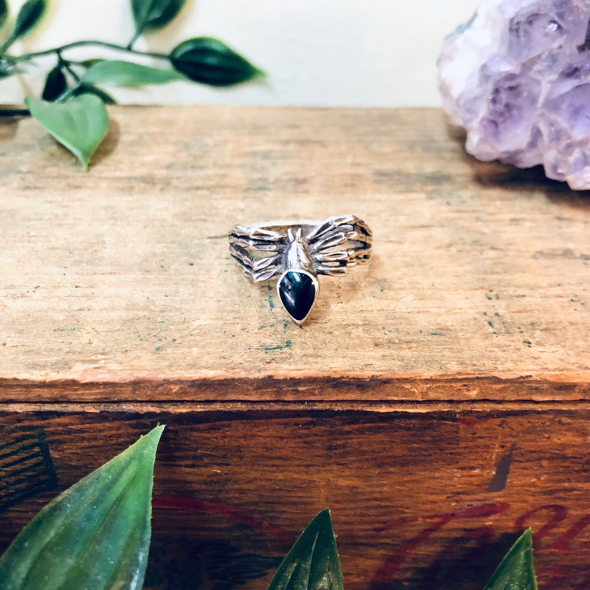 Vintage Silver Ring, Spider Ring, Black Onyx Ring, Vintage Jewelry, Unique Jewelry, Spider Jewelry, Goth Ring, Black and Silver, 925 Ring