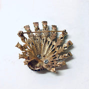 Boucher Peacock Pin, Vintage Brooch, Peacock Brooch, Signed Boucher Pin, Blue Gemstones, Gold Toned Pin, Green Beads, Peacock Jewelry, Bird