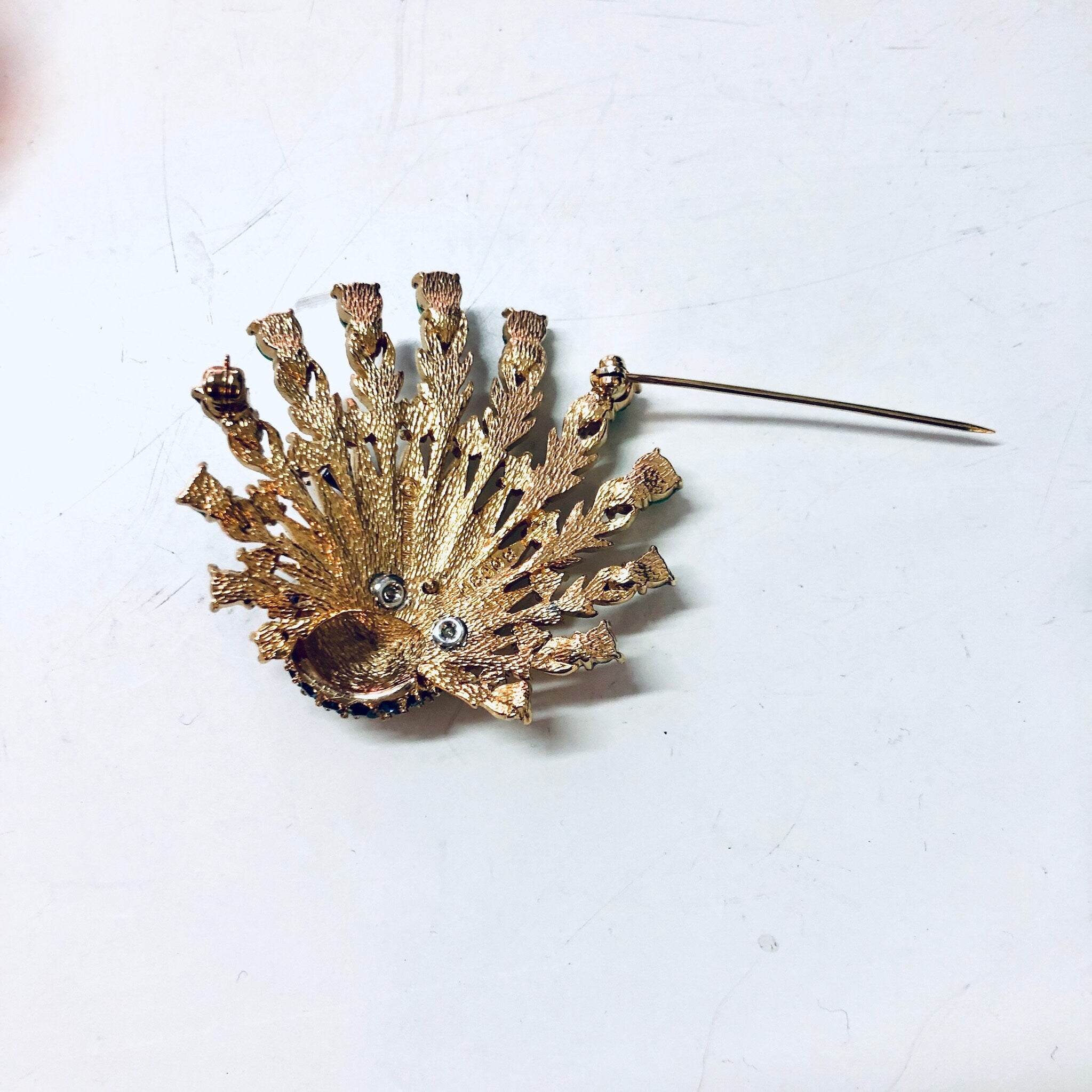 Boucher Peacock Pin, Vintage Brooch, Peacock Brooch, Signed Boucher Pin, Blue Gemstones, Gold Toned Pin, Green Beads, Peacock Jewelry, Bird