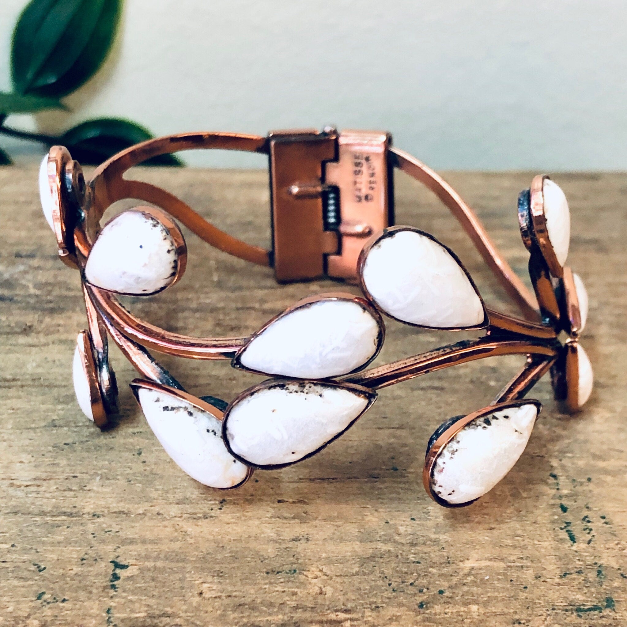 Matisse Copper, Vintage Matisse, Vintage Jewelry Set, Vintage Brooch, Vintage Bracelet, White Enamel, Hinge Cuff, Matisse, Matisse Renoir