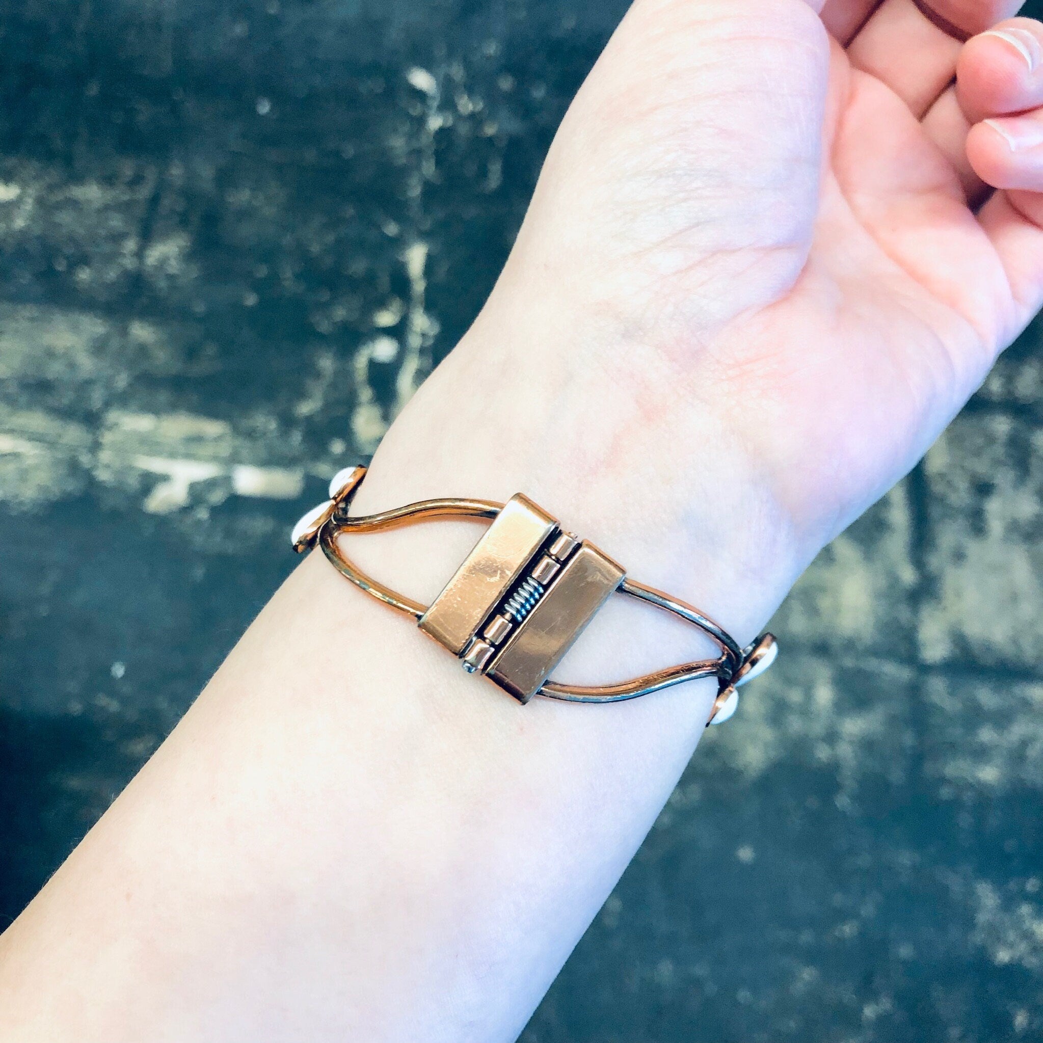 Matisse Copper, Vintage Matisse, Vintage Jewelry Set, Vintage Brooch, Vintage Bracelet, White Enamel, Hinge Cuff, Matisse, Matisse Renoir