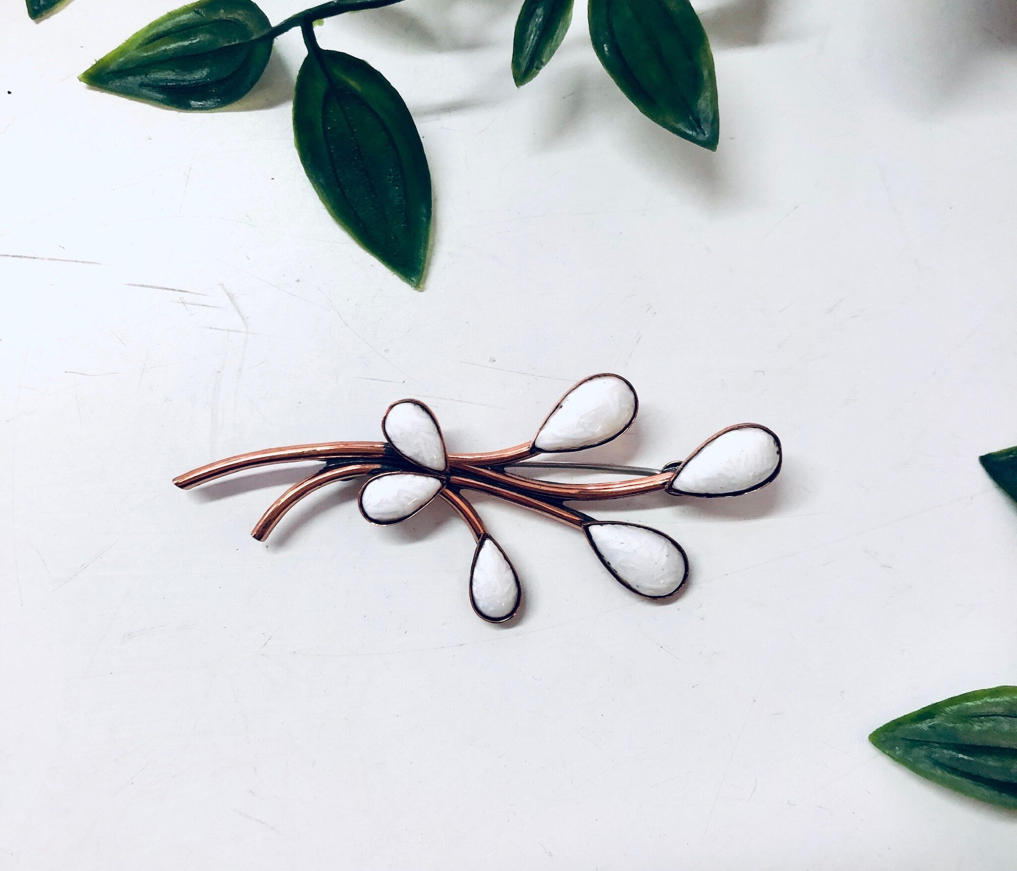 Matisse Copper, Vintage Matisse, Vintage Jewelry Set, Vintage Brooch, Vintage Bracelet, White Enamel, Hinge Cuff, Matisse, Matisse Renoir