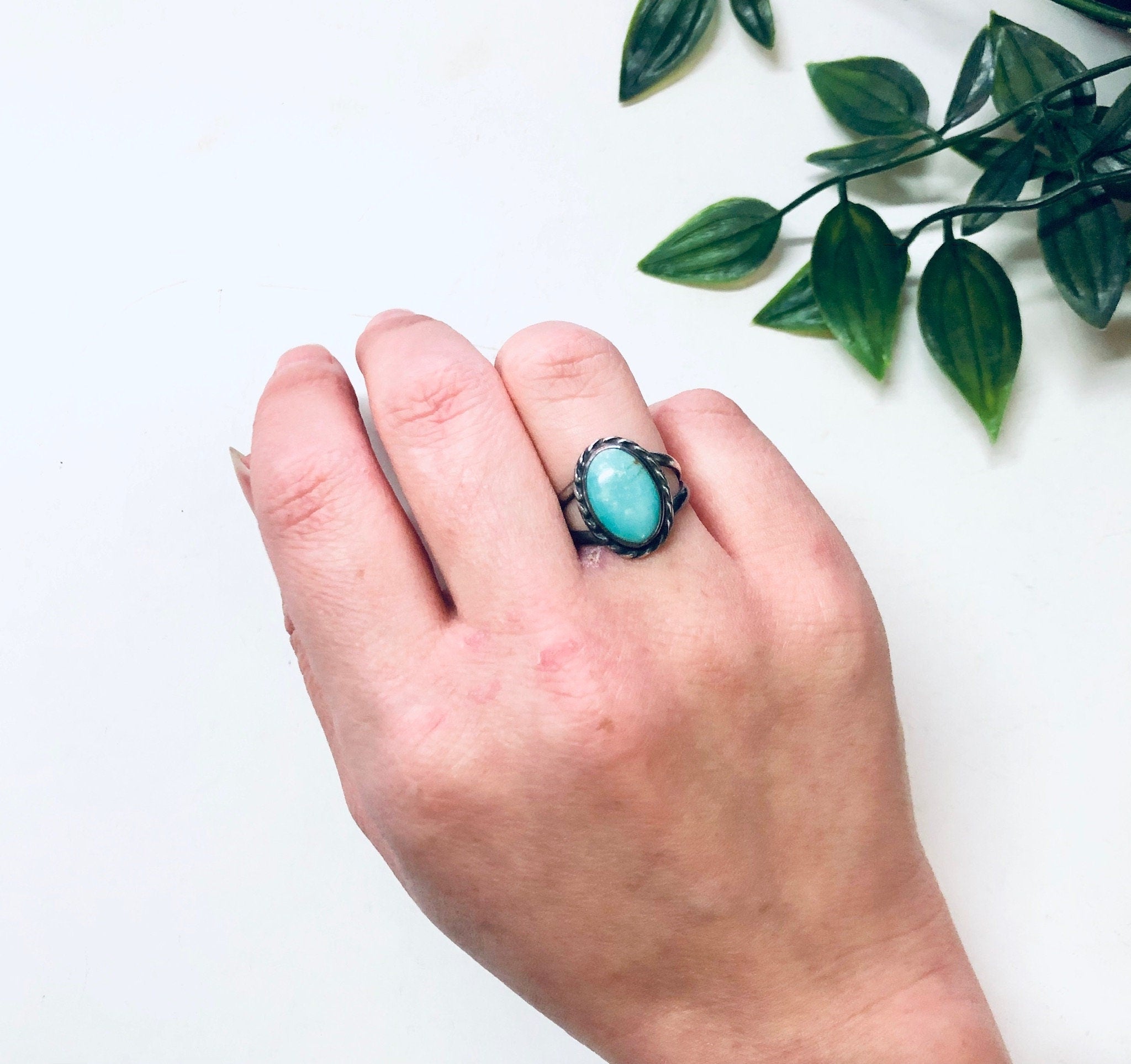 Vintage Silver Ring, Turquoise Ring, Bohemian Jewelry, Boho Style, Simple Ring, Valentines Day Gift, Blue and Silver, Southwestern Ring, 925