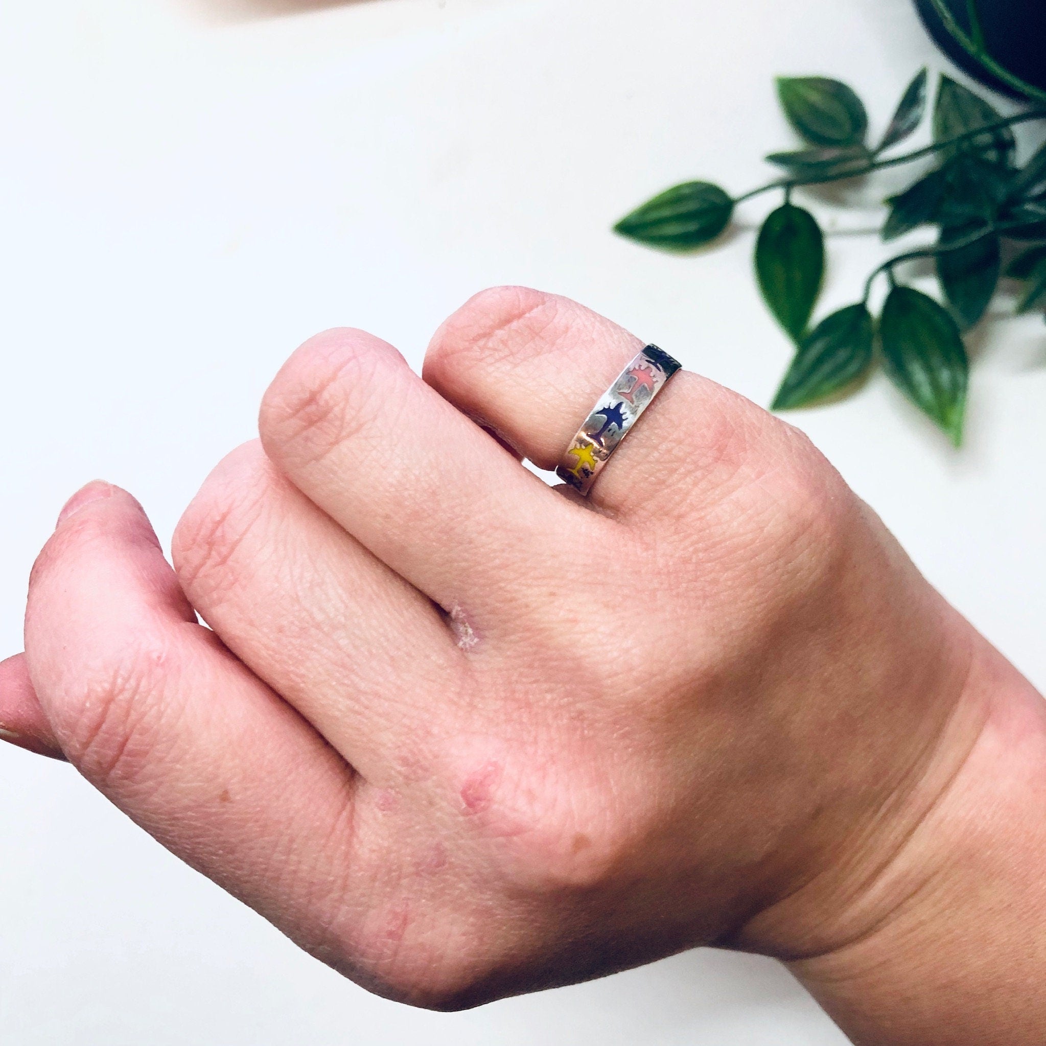 Vintage Silver Ring, Airplane Ring, Flight Jewelry, Airplanes, Silver Band, Skinny Silver Band, Colorful Ring, Purple, Yellow, Pink, White