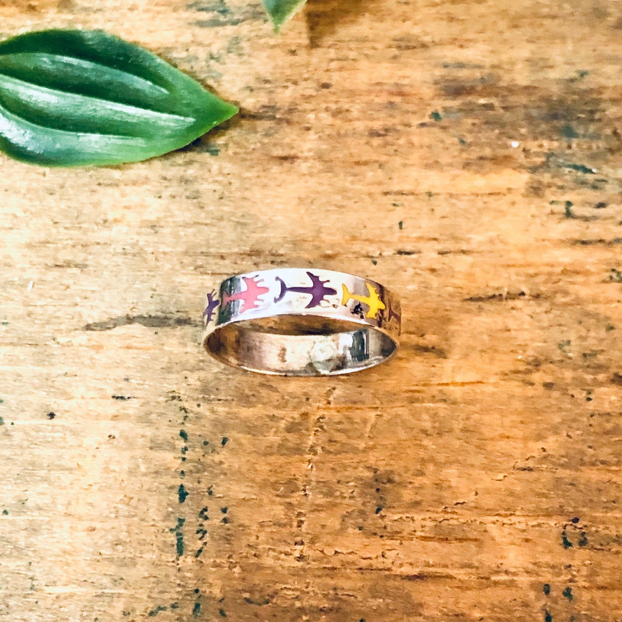 Vintage Silver Ring, Airplane Ring, Flight Jewelry, Airplanes, Silver Band, Skinny Silver Band, Colorful Ring, Purple, Yellow, Pink, White