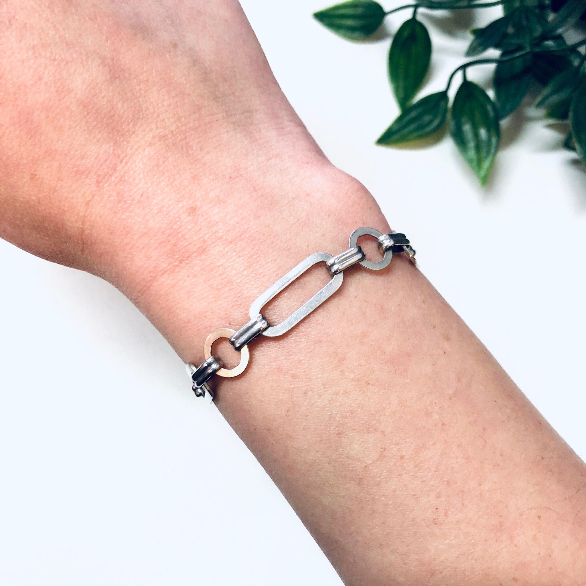 Vintage Silver Bracelet, Link Bracelet, Chain Bracelet, Simple Jewelry, Vintage Jewelry, Geometric Design, Elegant Bracelet, Valentines Day
