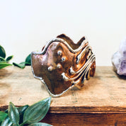 Vintage Bracelet, Cuff Bracelet, Abstract Jewelry, Copper Toned Cuff, Brass Toned Cuff, Pink and Green, Unique Jewelry, Large Bracelet,