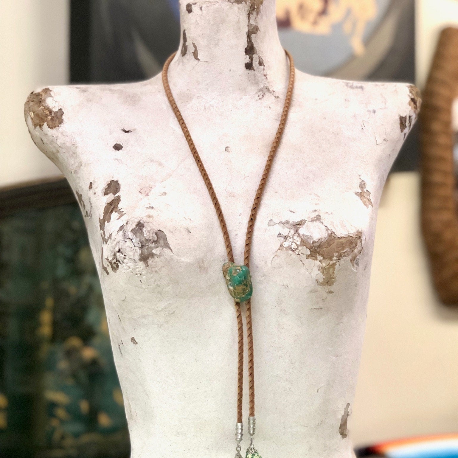 Vintage Bolo Tie, Turquoise Jewelry, Vintage Jewelry, Bolo Tie, Unique Jewelry, Statement Jewelry, Brown and Green, Southwestern Style, Blue