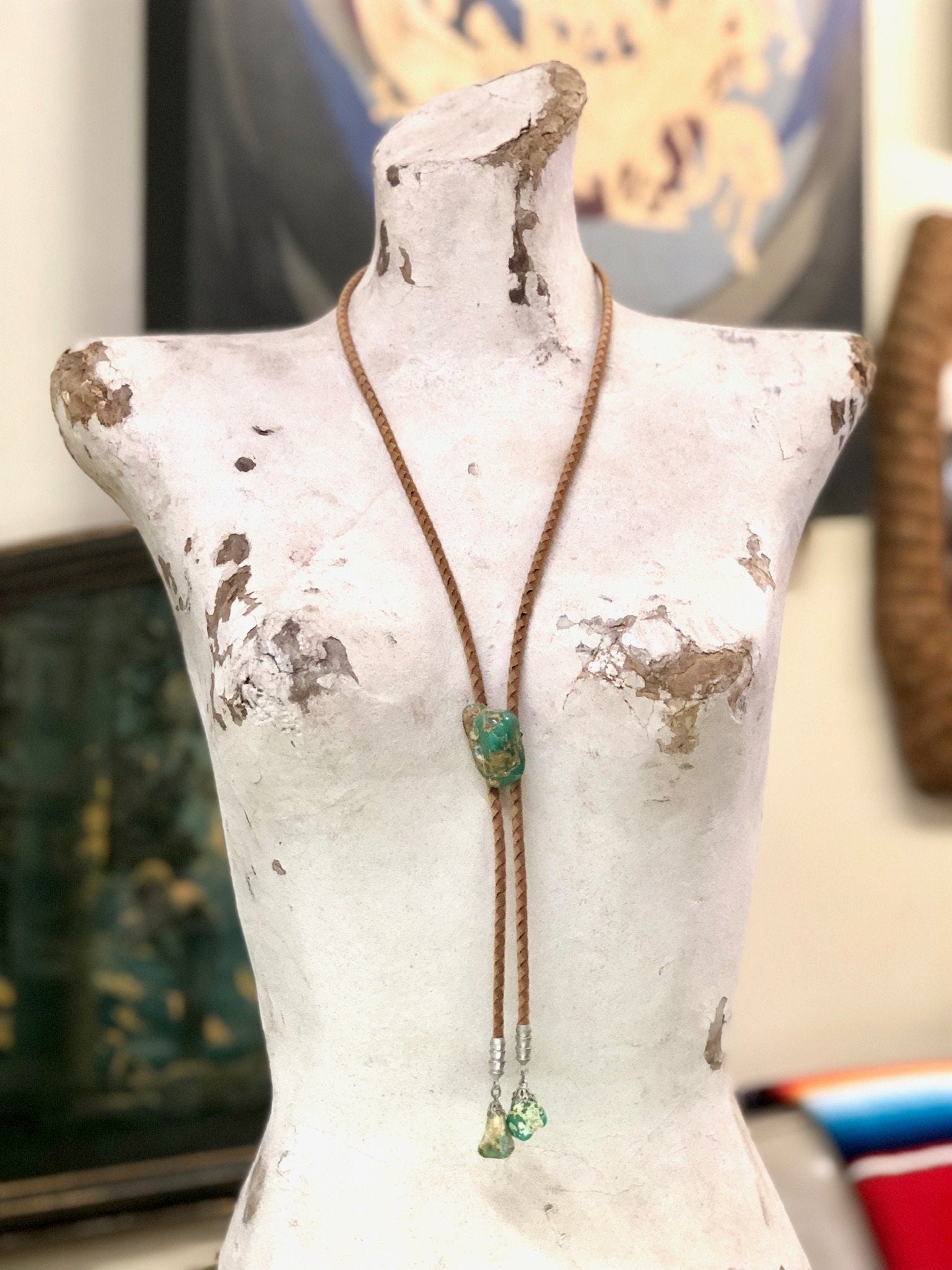 Vintage Bolo Tie, Turquoise Jewelry, Vintage Jewelry, Bolo Tie, Unique Jewelry, Statement Jewelry, Brown and Green, Southwestern Style, Blue