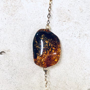 Vintage Necklace, Long Necklace, Amber Jewelry, Gold Plated Silver, Silver Chain, Long Chain, Vintage Jewelry, Unique Jewelry, Amber Beads