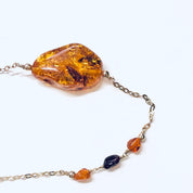 Vintage Necklace, Long Necklace, Amber Jewelry, Gold Plated Silver, Silver Chain, Long Chain, Vintage Jewelry, Unique Jewelry, Amber Beads
