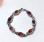 Vintage Amber Bracelet, Silver Bracelet, Vintage Jewelry, Amber Jewelry, Link Bracelet, Statement Jewelry, Valentines Day Gift, Orange Stone