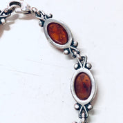 Vintage Amber Bracelet, Silver Bracelet, Vintage Jewelry, Amber Jewelry, Link Bracelet, Statement Jewelry, Valentines Day Gift, Orange Stone