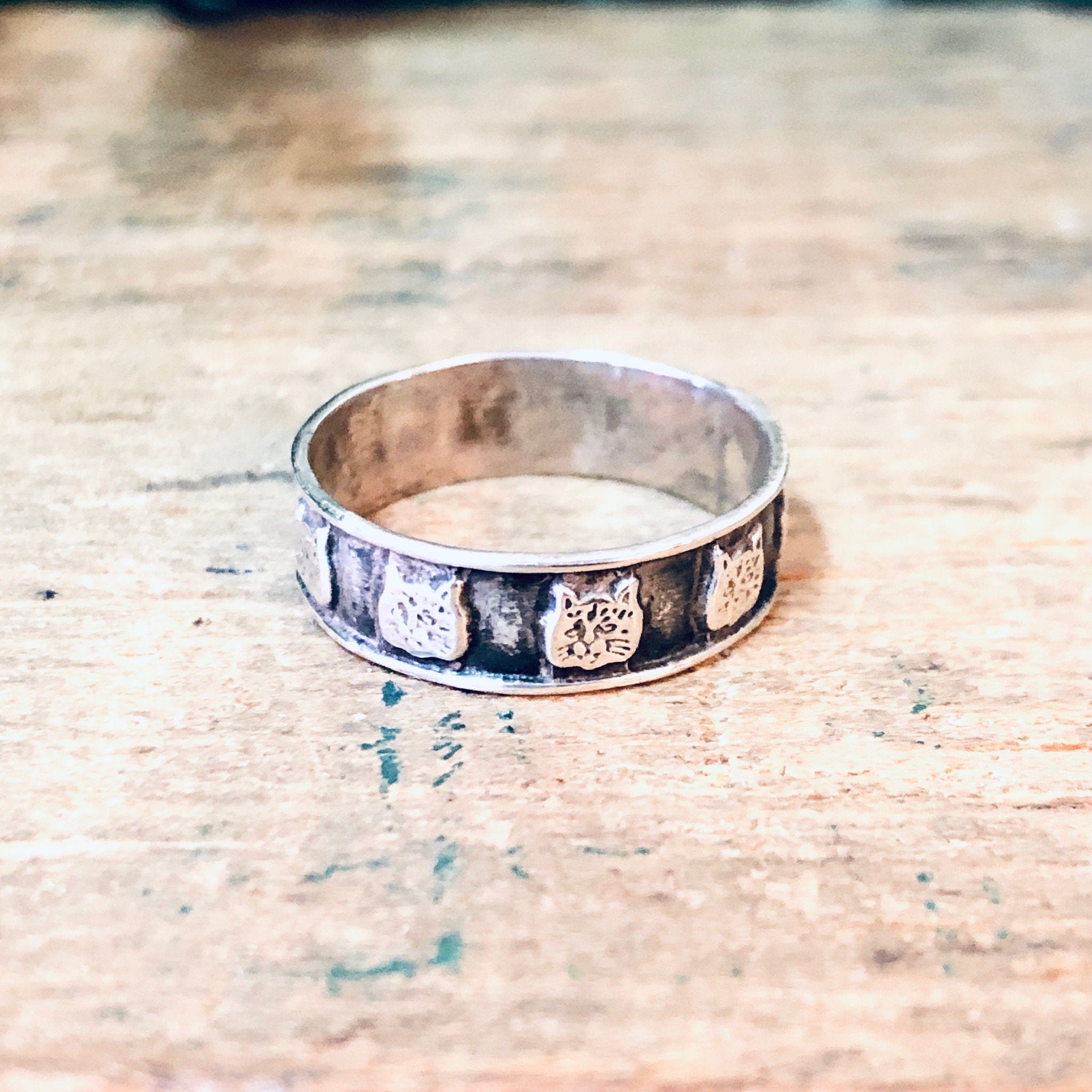 Vintage Silver Ring, Cat Ring, Kitty Cat Ring, Animal Jewelry, Unique Ring, Small Ring, Band Ring, Vintage Jewelry, Valentines Day Gift, 925