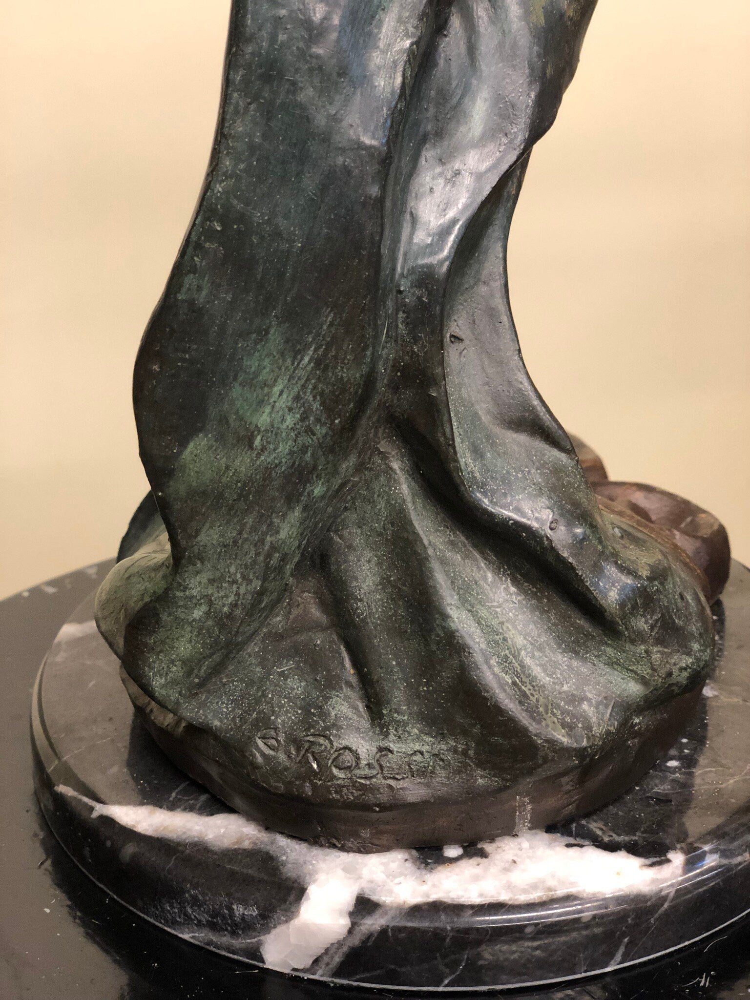 Antique Art Nouveau Bronze Figure Of Woman Statue Signed E. Rossi