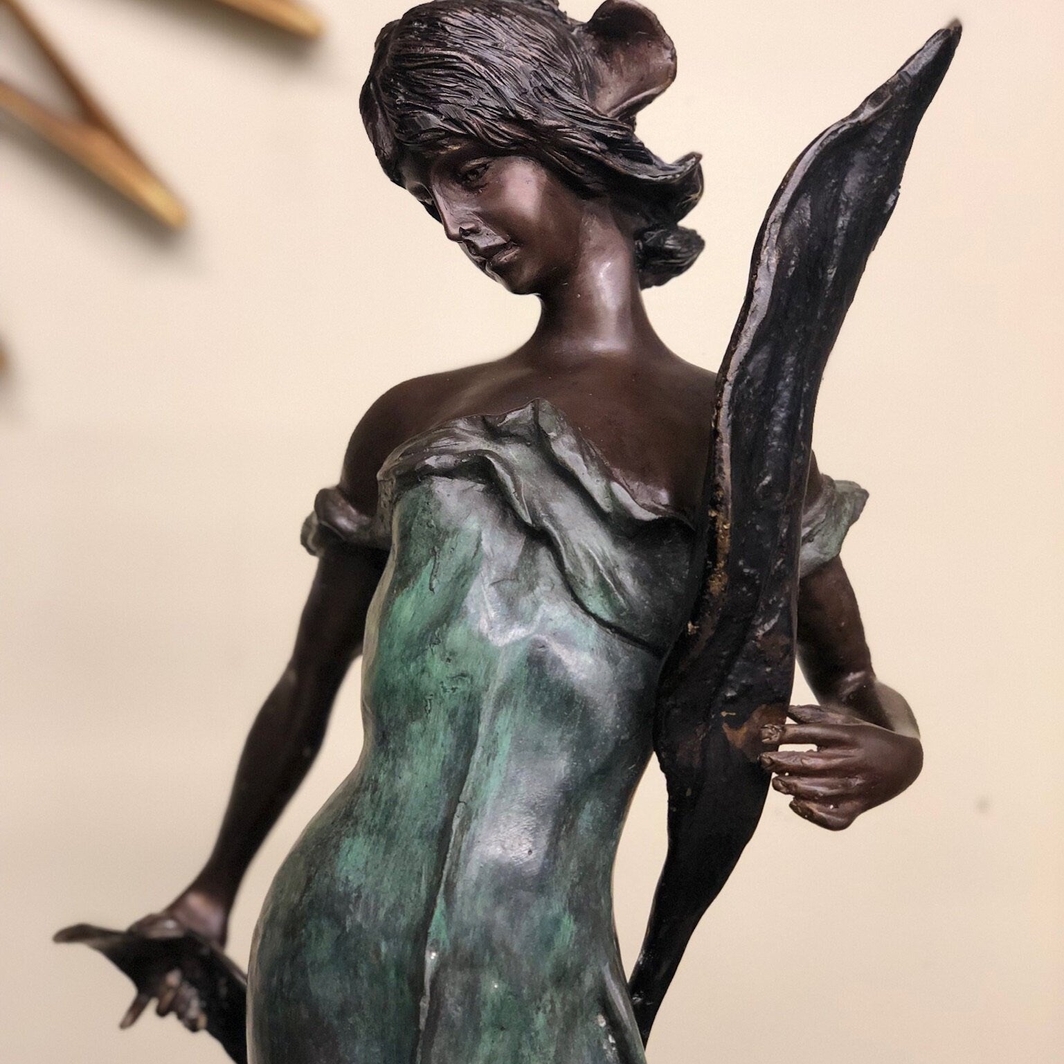Antique Art Nouveau Bronze Figure Of Woman Statue Signed E. Rossi