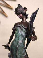 Antique Art Nouveau Bronze Figure Of Woman Statue Signed E. Rossi
